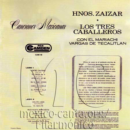 Hermanos Záizar - Los Tres Caballeros - Trasera